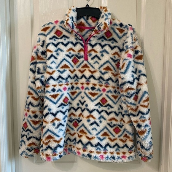 Eddie Bauer Size M Midweight Plush Quarter Zip Fleece Pullover Vanilla Aztec - Picture 5 of 9